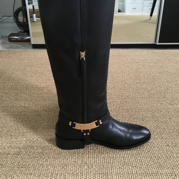 Zara Shoes Zara Tall Leather Riding Boots Black 9 Gold Buckle